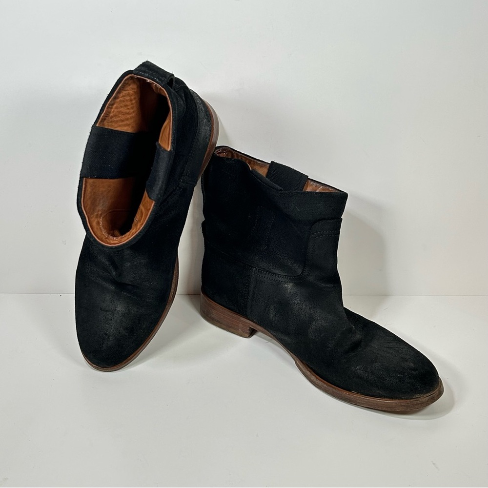 Rag & Bone Booties Womens 39 9 Black Holly Waxed Suede Flat Pull On Ankle Boots